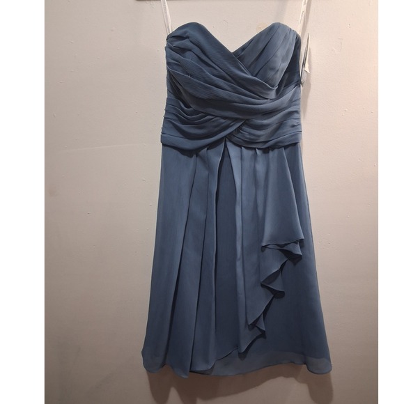 David's Bridal Dresses & Skirts - Davids Bridal Strapless Crinkle Chiffon Formal Dress Steel Blue Size 0 Prom